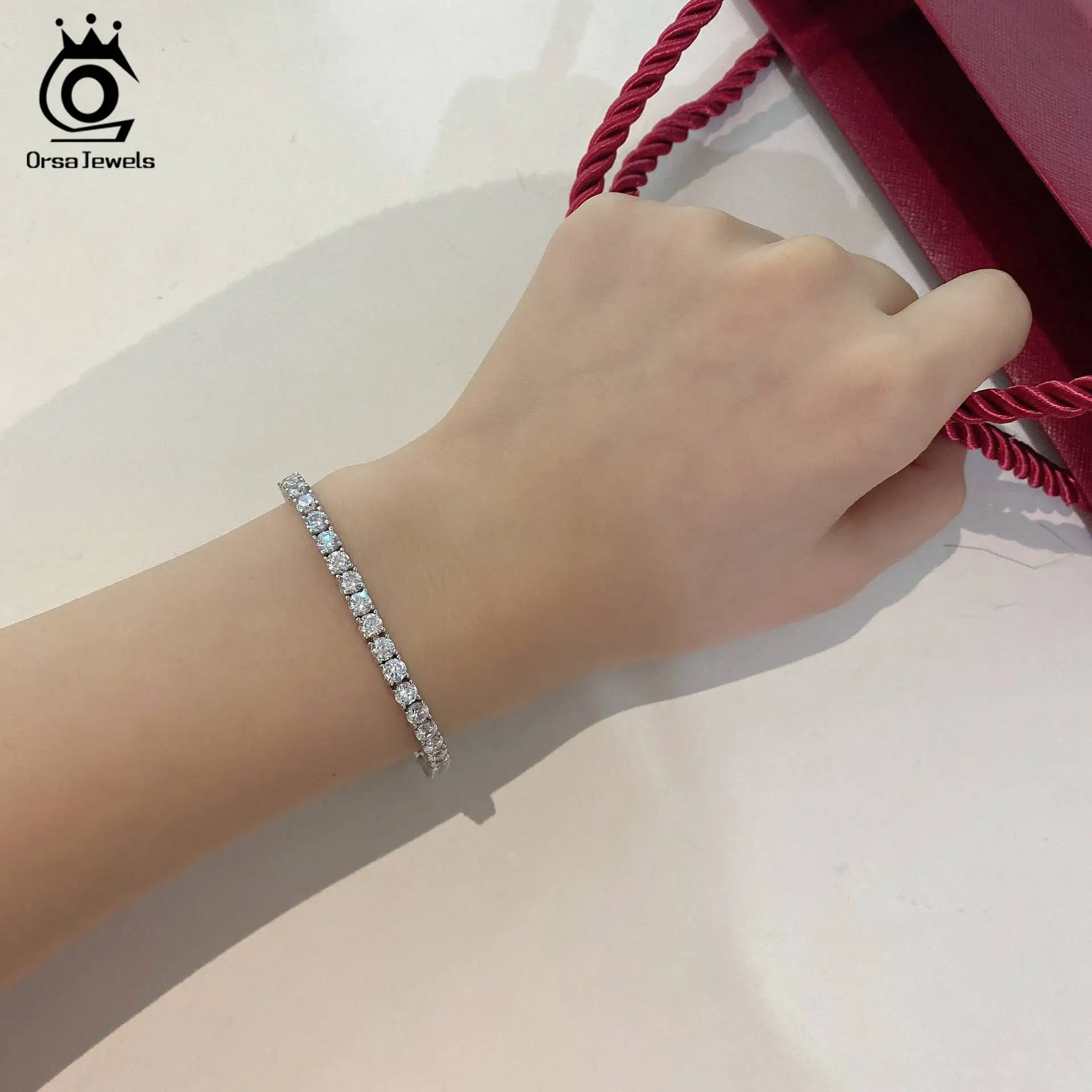 ORSA JEWELS S925 Серебряный браслет для тенниса мужчин и женщин 2 мм 3 4 циркониевая