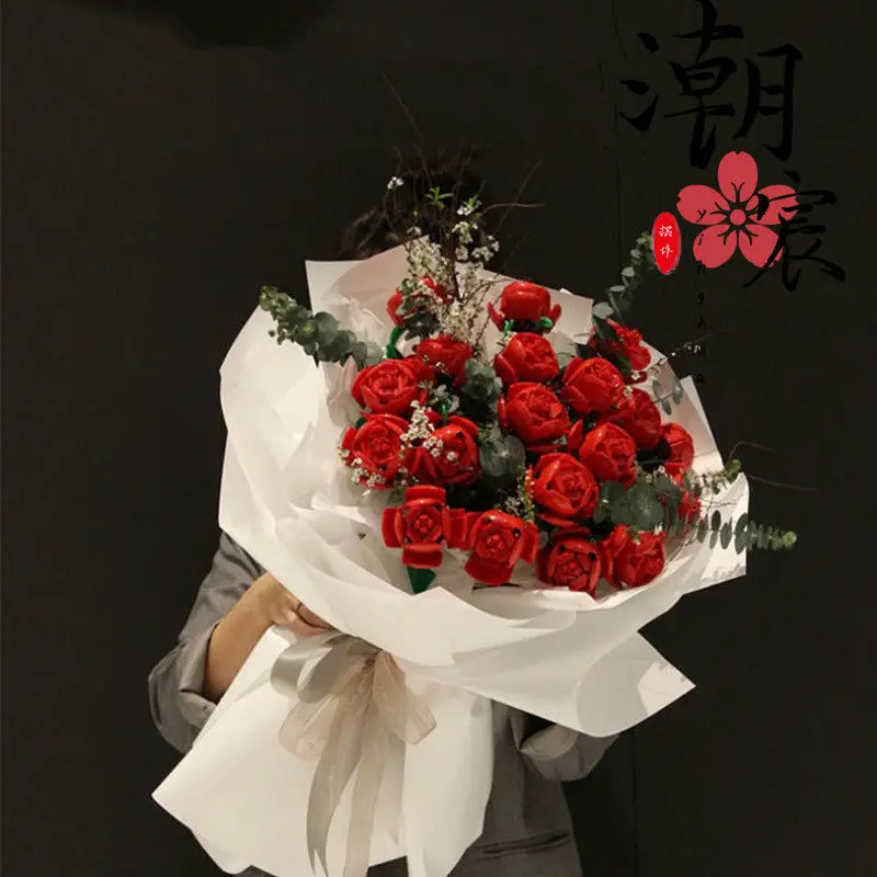 

Rose Flower Bouquet Building Blocks City Romantic Kit Friends Diy Assembly Bricks Toys for Girls Kids Holiday Gift