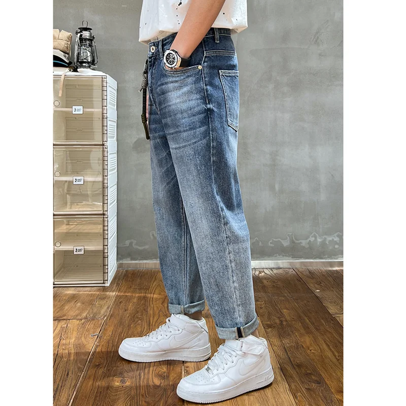 Men Clothing 2022 Autumn and Winter New Straight Loose Cylinder Jeans Vintage Comfortable Blue Temperament Harun Trousers Female