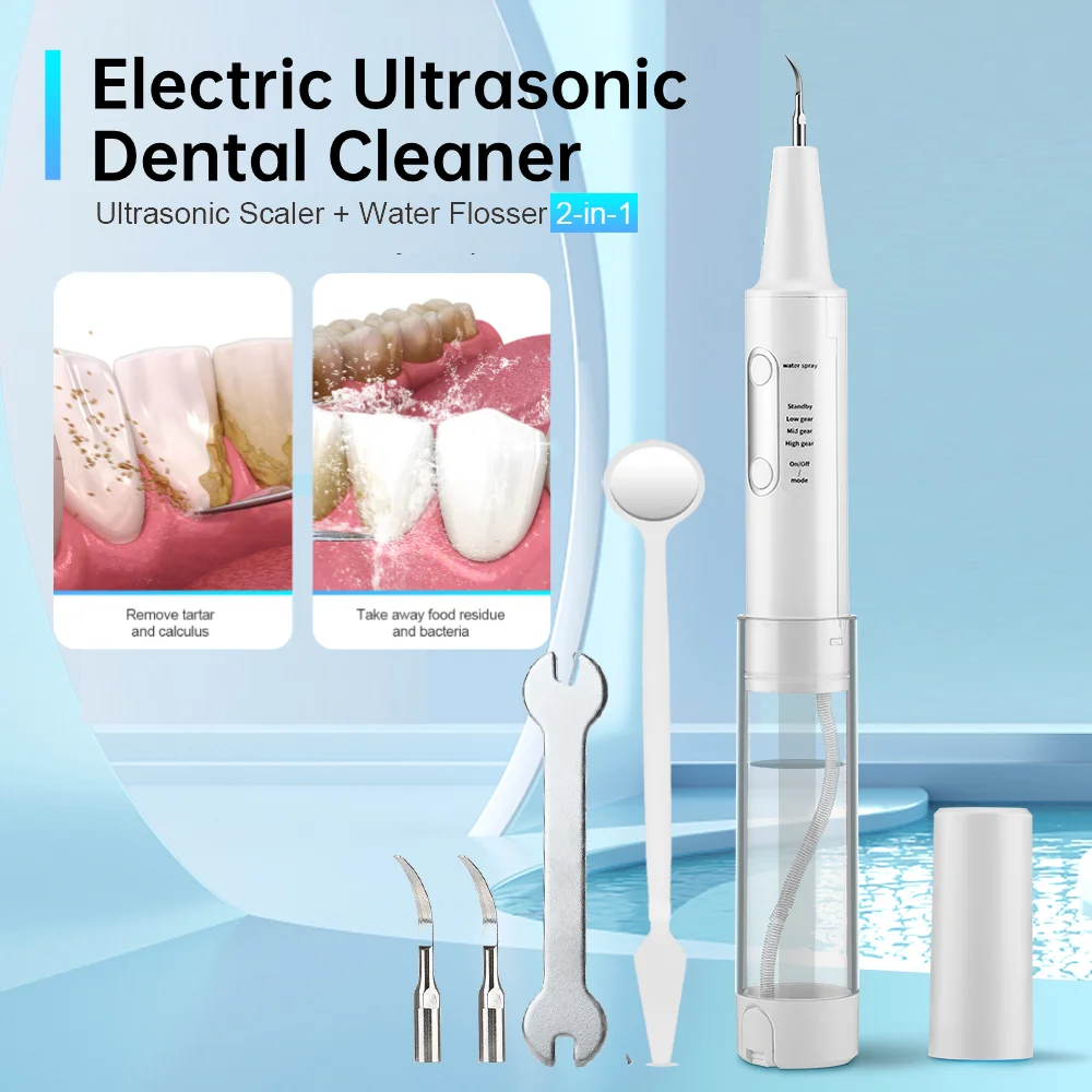 

2 In 1 Electric Ultrasonic Oral Irrigator Dental Scaler Portable Water Flosser Jet Calculus Tartar Remover Teeth Cleaner Brush