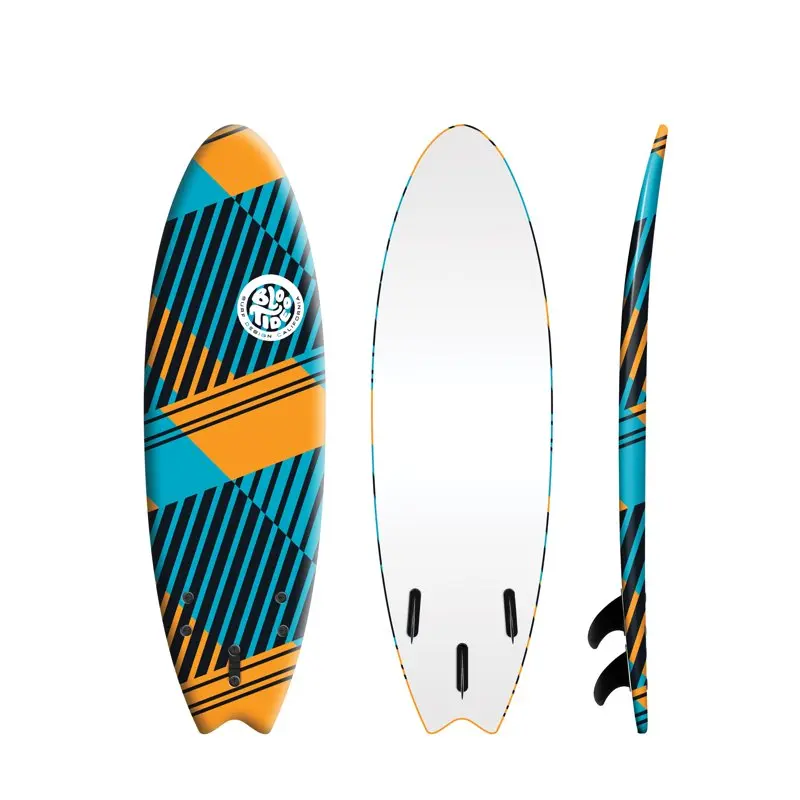 

6ft Swallow Tail Surfboard foam Linez Orange-Blue graphic deck including accessories