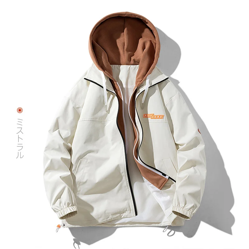 

Campus Students Fashion Couple Hooded Outwear Camping Outing Windproof and Windbreaker Color Block Sporty Style Hooded Jacket