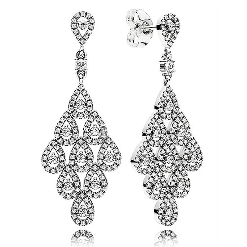 

Authentic 925 Sterling Silver Popular Earring Cascading Glamour Earring With Crystal For Women Jewelry Gift
