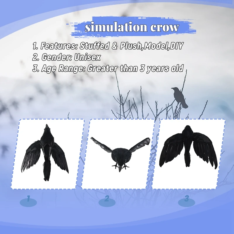 Реквизит для Хэллоуина перья ворона птица большая 25X40 см крылья черная игрушка