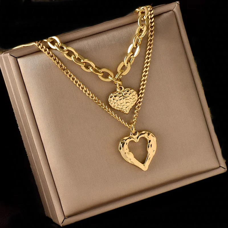 

Fashion Stainless Steel Small Uneven Folds 2 Love Necklace High-end Sense Party Accessories Non-fading High-quality Gifts