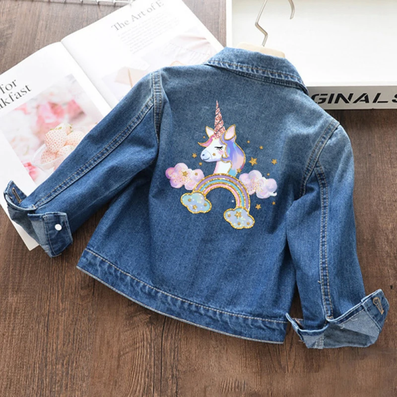 2-10 Year Girls Denim Jacket Baby Boy Clothes New Fashion Spring Kids Jean Coat For Girls Cute Unicorn Autumn Children Outerwear