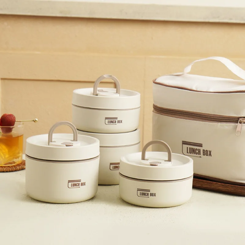 

304 stainless steel Portable Thermos insulated lunch box leakproof sealed bucket student lunch box multi-layer Round bento box