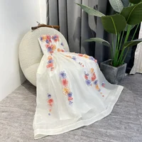 Beach Style 2022 Summer New High Quality Linen Silk Colorful Floral Applique Strapless White Dreaming Midi Tube Top Dress Woman