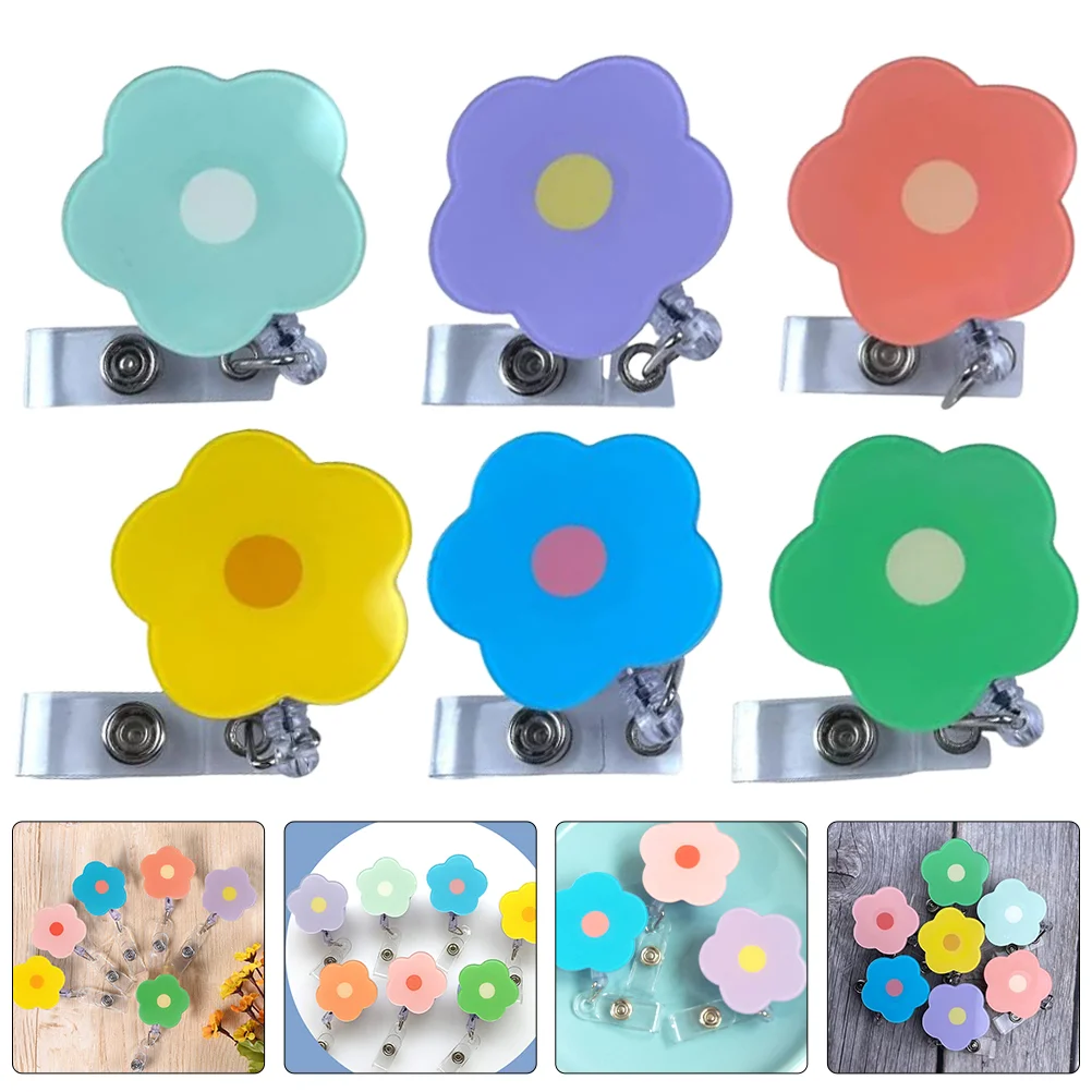 

6 Pcs Accessories Flower Easy Pull Buckle Staff Tabs Acrylic Rotating Badge Clip