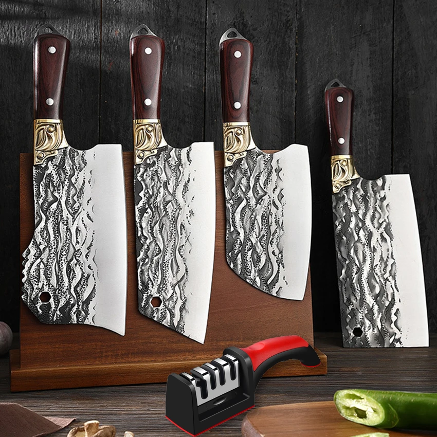 Forged Chinese Kitchen Chef Knife Meat Fish Slicing Vegetable Cutter Bone Chopping Stainless Steel Butcher Cleaver Knife Cooking
