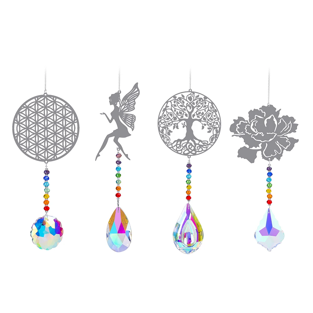 

Crystal Pendant Flower Colorful Beads Hanging Drop Chandelier Curtain Decor Colorful Crystal Wind Chimes Garden Outdoor Decor