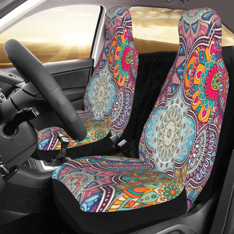 

2 Piece Boho Mandala Covers Universal High Back Bucket Soft Auto Seat Protector Cover Car Accessories Decoration