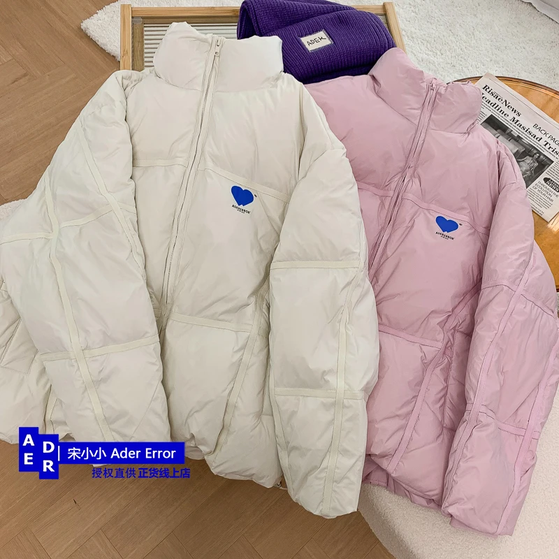 Korean high quality down jacket winter love printing stand collar down coat men and women loose casual warm couple thick coat