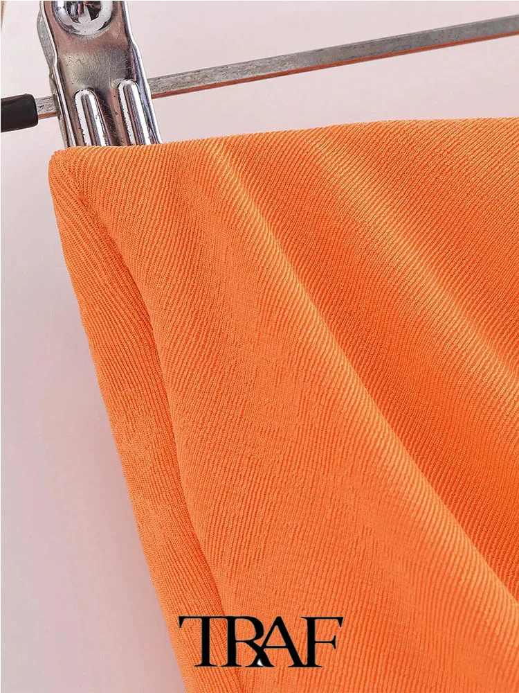 TRAF ZA&ree 2022 Women Solid Color Sexy Leisure New Orange Knitted Irregular Mini Skirt Woman Beach Summer Female Skirts images - 6