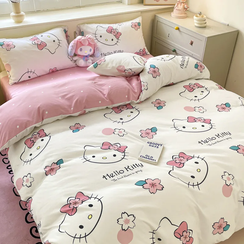 Sanrio Cartoon Duvet Cover Kids Kuromi Bedding Set Student Dormitory Cute For Bedroom Decoration Single Double