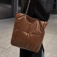 big chain shoulder bags for women vintage soft leather handbag winter style travel shopper bag female large solid color tote bag