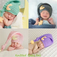 cute newborn hand knitted baby long tail hats crochet moon star cap infant photography costume accessories