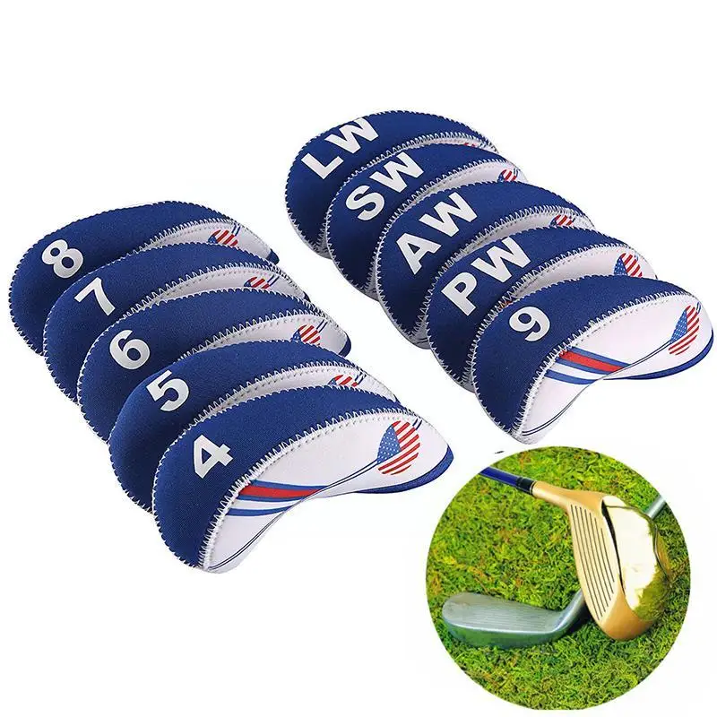

New In Box ! 10pcs White & Blue Usa Flag Neoprene L1a6 Club Cover Cover Golf Iron Z0m4 J5e1