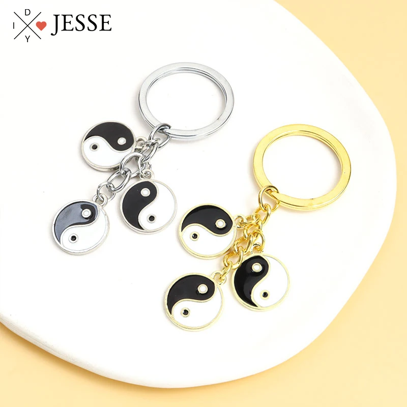 

Fashion Yin Yang Enamel Keychains Tai Chi Bagua Alloy Pendants Keyrings for Women Men Bag Car Key Holder Jewelry Gifts Wholesale