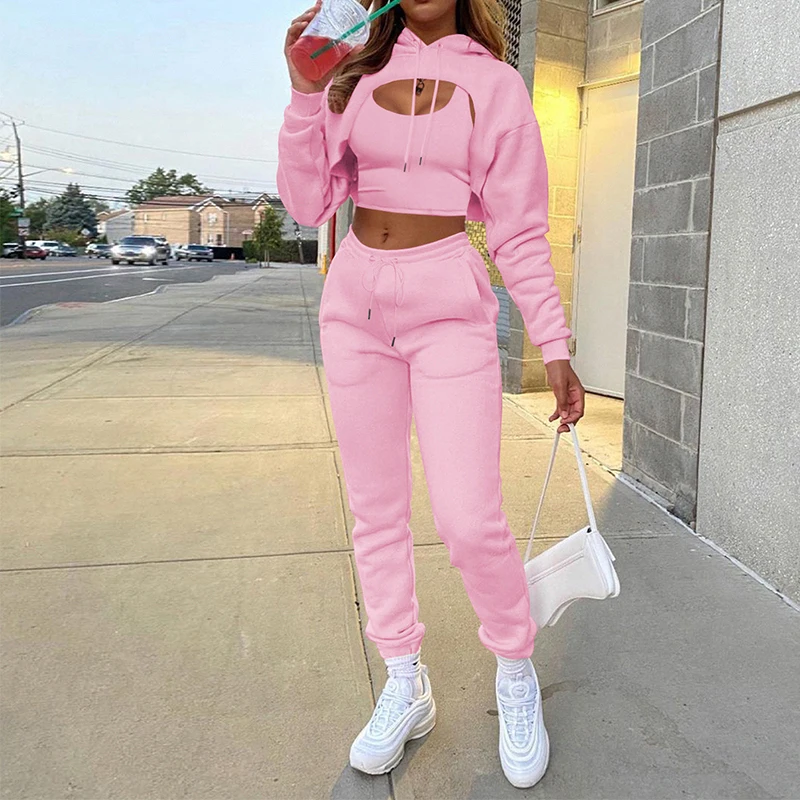 

Зимние облегающие комплекты для девушек 2021, вечерний женский костюм, женские толстовки, топ, длинные брюки, Клубные комплекты из 3 предметов,...