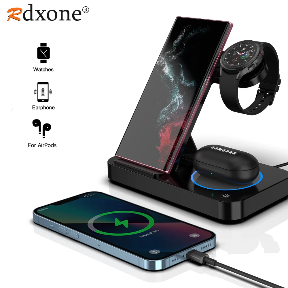 

Беспроводное зарядное устройство Подставка для Samsung S22 S21 S20 Ultra Galaxy Watch 4 3 Airpods Pro Galaxy Buds Qi Беспроводное зарядное устройство