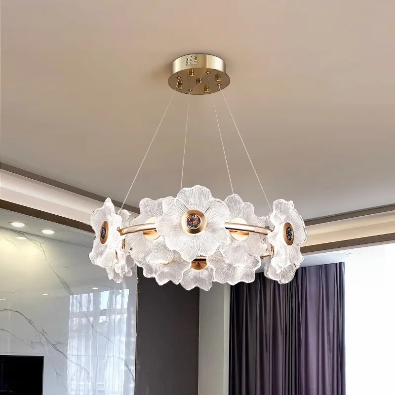 

Modern Coloured Glaze Flower Glass Chandelier Lighting Lamparas 2023 Avize Modelleri Lustre Hanglamp Living Room Lights