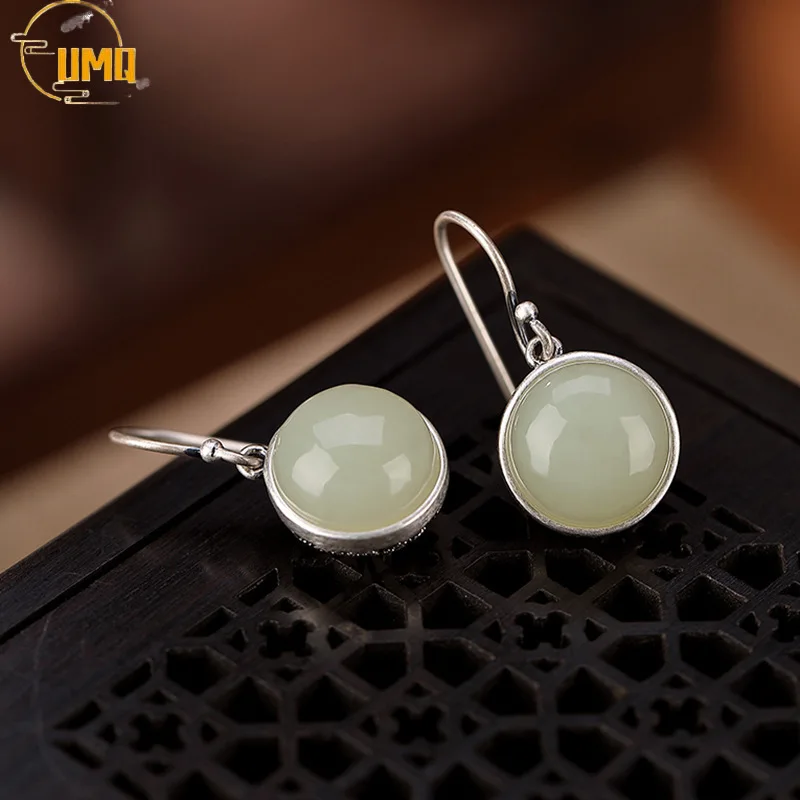 

High Quality 925 Sterling Silver Jewelry Fashion Ladies Natural Stones White Opal Retro Bohemian Earrings Simple Girlfriend Gift
