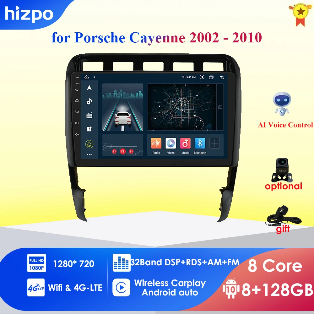 

4G-LTE DSP 8GB+128GB Android Autoradio for Porsche Cayenne 2002-2010 Car Radio Multimedia Player GPS Navigation Stereo Bluetooth