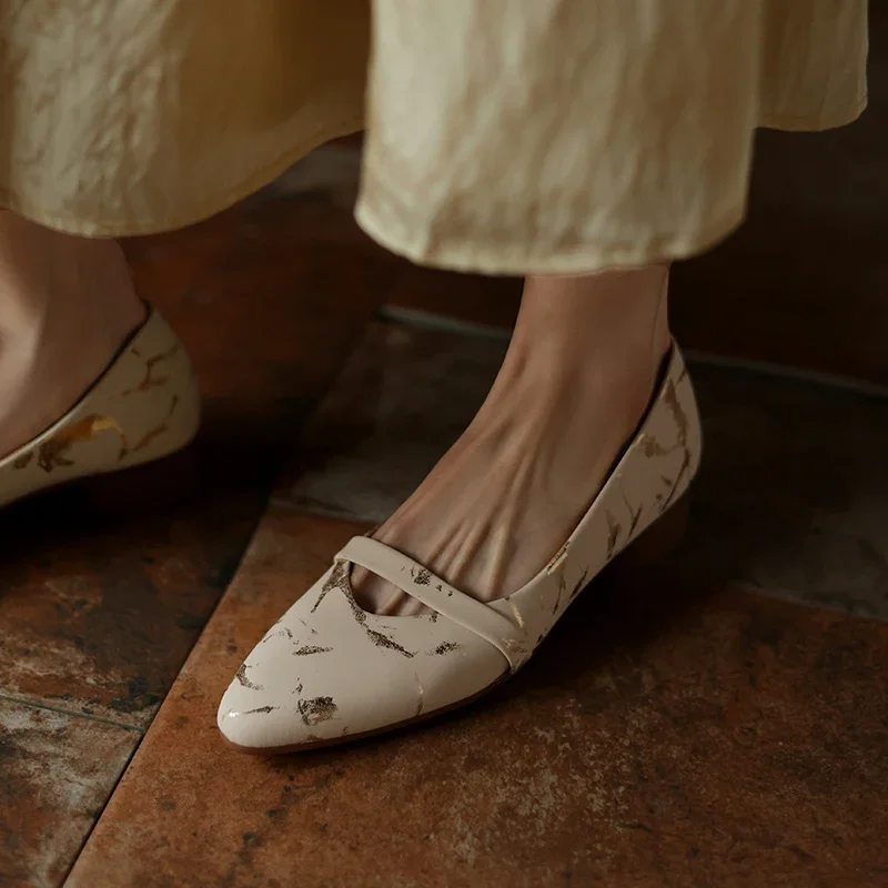 Женские туфли-лодочки из натуральной кожи с струйным принтом 22-2024 см