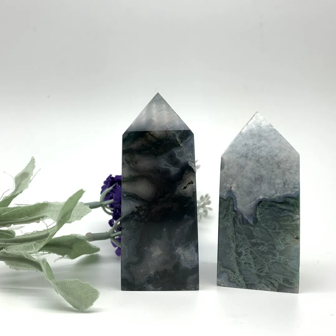 

1pc Natural Moss Agate Crystal Heagonal Point Meditation Stones Display Specimen Stones Gifts Healing Decor Minerals