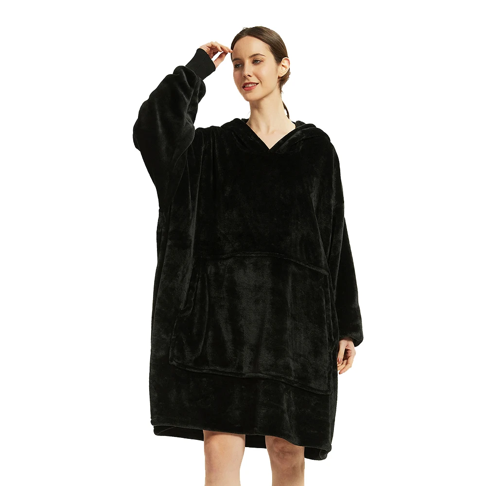 

100% Polyester Plain Winter Sherpa Blanket with Sleeves Ultra Plush Fleece Sweatshirt Hoodie Warm Flannel Hooded Throw Blankets