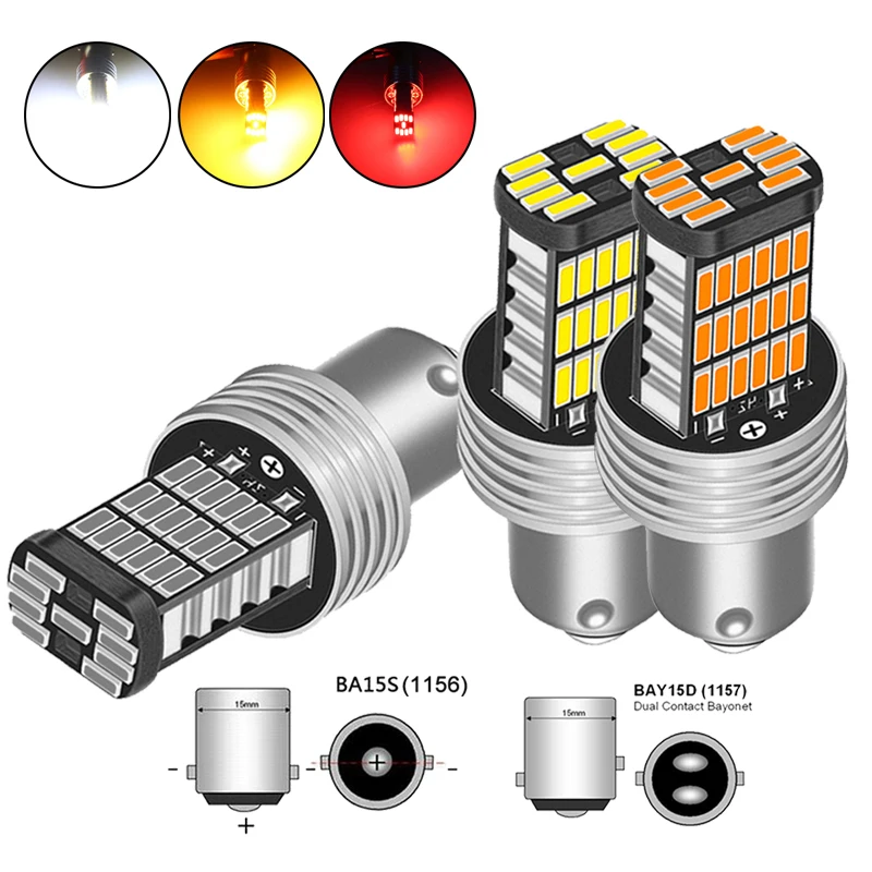 

2PCS P21W BA15S 1156 Brake Lamps PY21W BAY15D 1157 LED Bulb 12V 7000K White Yellow Car Tail Reverse Parking Turn Signal Light