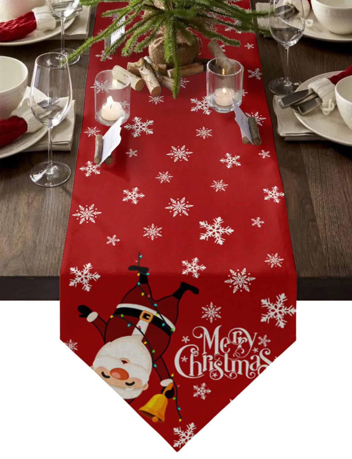 

Christmas Santa Claus With Snowflake Red Christmas Home Decor Table Runner Wedding Decoration Tablecloth Kitchen Table Runners