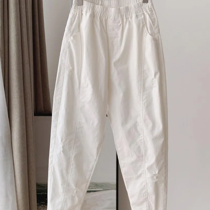 Простая Повседневная летняя однотонная потертая Женская эластичная высокая