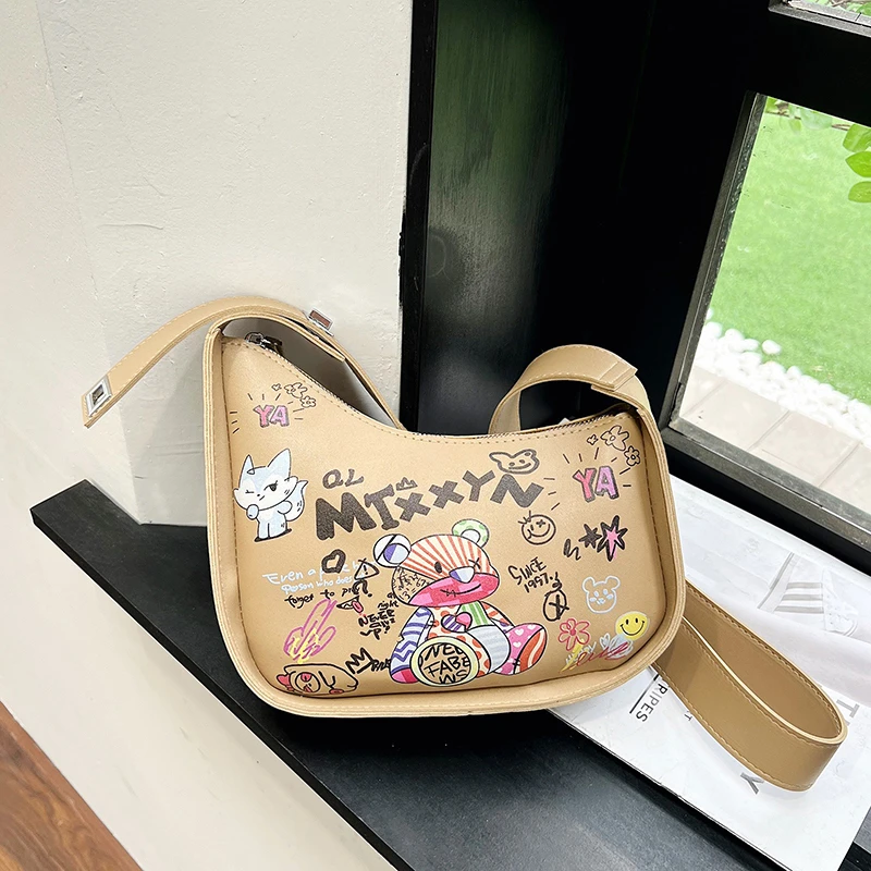 

Women's Graffiti Bag 2023 Trend Fashion Purses and Handbags Leather Shoulder Bag White Black Khaki Luxury Designer Female Bag