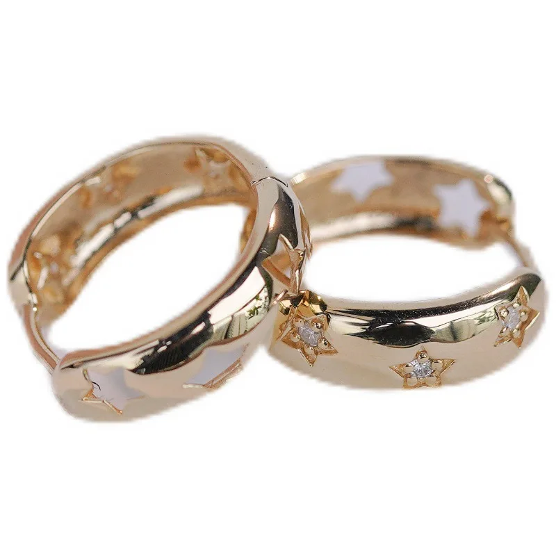 

925 Sterling Silver Gold-plated Star Hoop Earrings French Temperament Star Hollow Design Simple and Versatile Earrings for Women