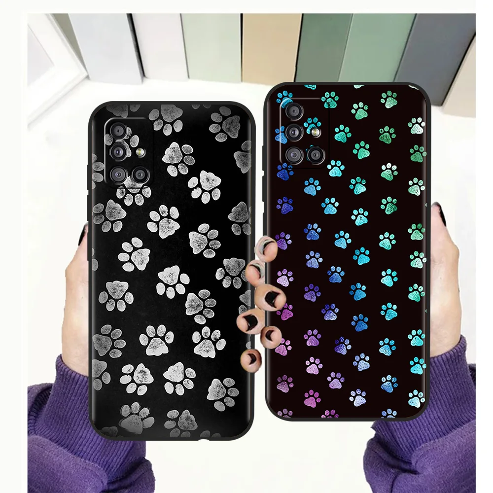

Dog Footprint Paw Phone Case Cover For Samsung A13 A22 A32 A52 A72 A51 A71 A21S A31 A41 5G Silicone Shockproof Luxury Shell TPU