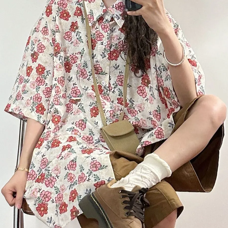 Японские Аниме милые рубашки с цветами парные унисекс блузка большого размера