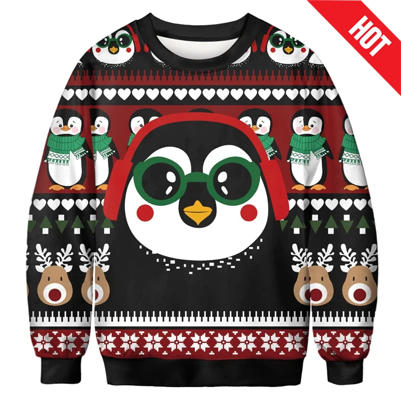 Fashionable 2025 Ugly Christmas Sweater Funny Cat Dog Pattern Sweatshirts Men Cosplay Pullover Boys Crew Neck Sweaters
