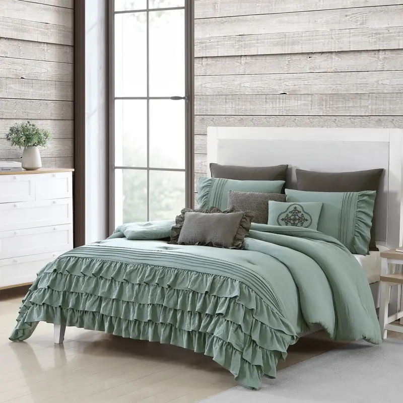 

Ruffled Comforter Set, 8 Piece Queen, For Adults