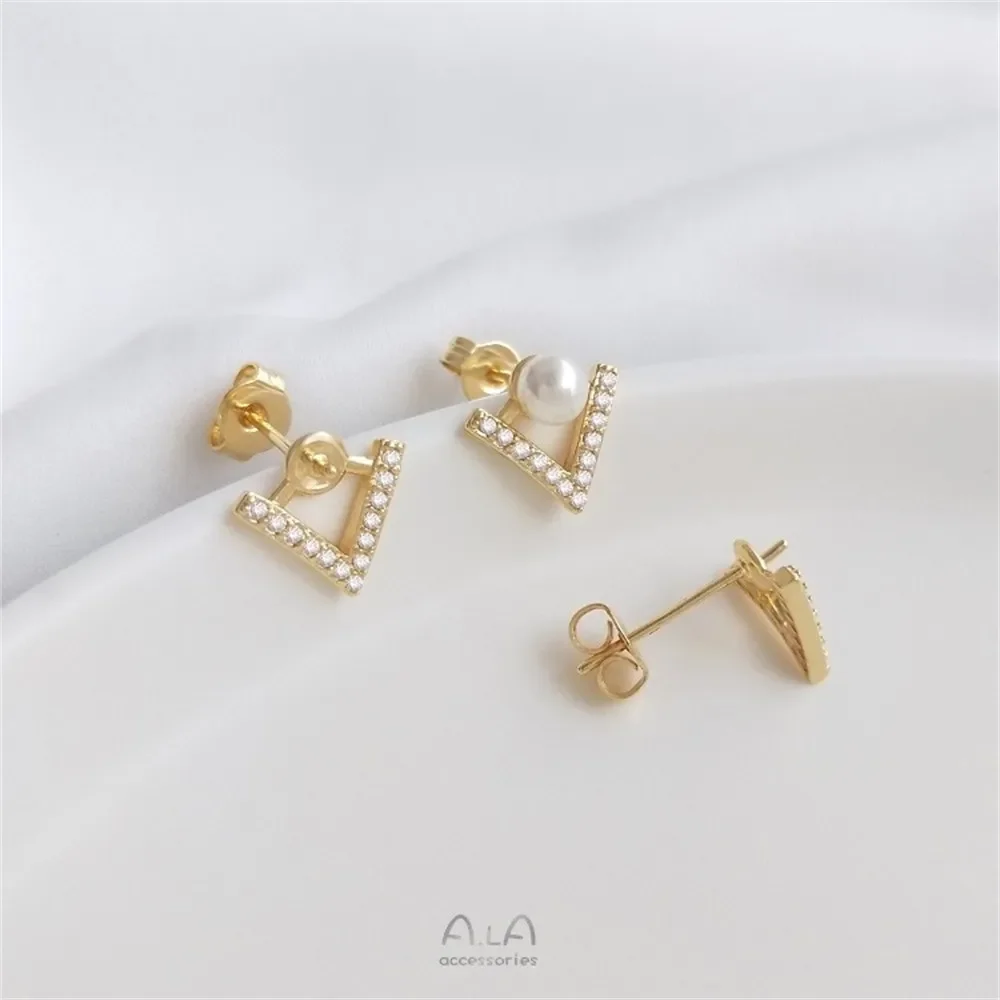 14-каратное золото с микроинкрустацией цирконом V-образная луна пятиугольная