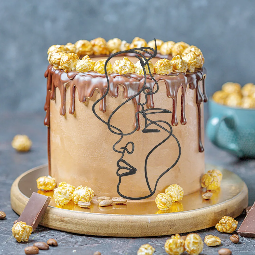 

Acrylic Minimalist Art Lady Face Cake Toppers Girl Happy Birthday Cake Decoration Wedding Cake Insert Card Toppers Party Supplie