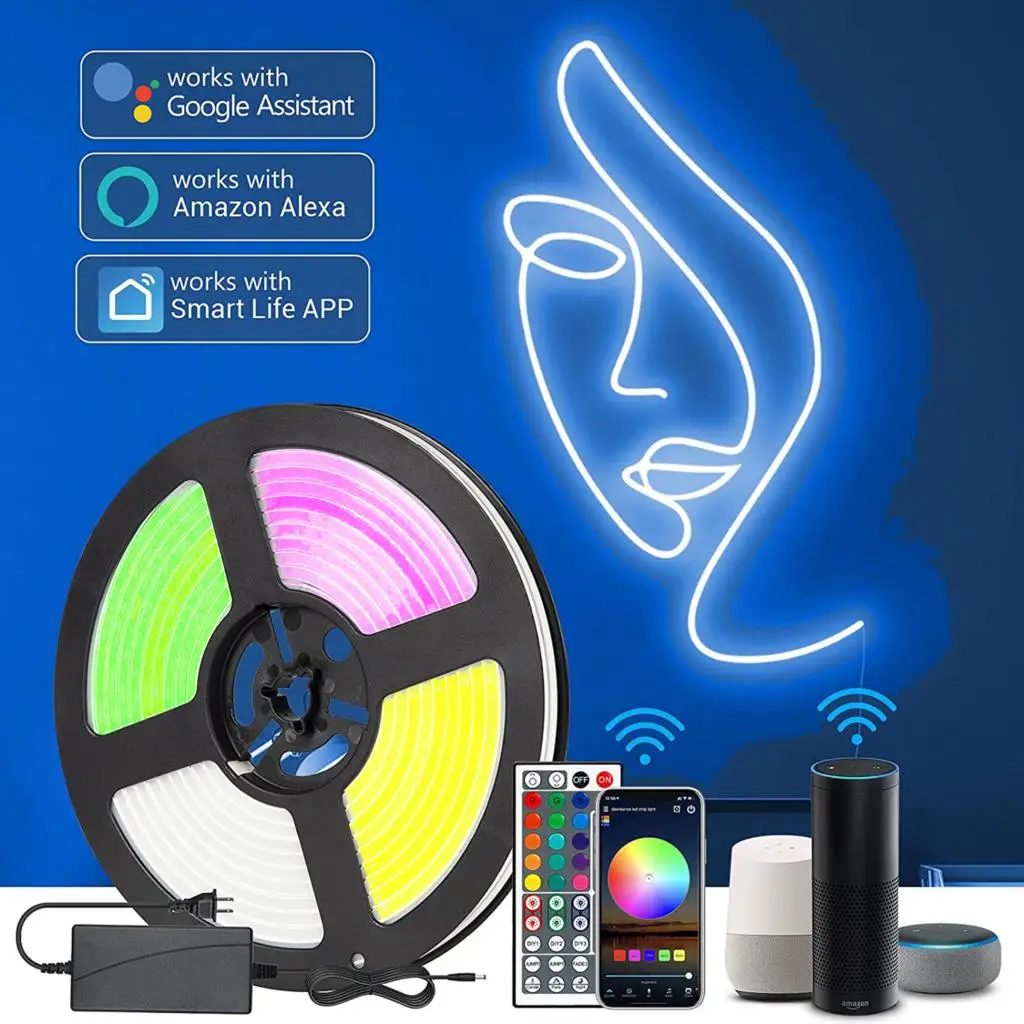 

5M Set Smart Neon LED Strip Lights 12V Tuya Wifi Flexible Rope Light RGB Color Waterproof Tape Remote Work with Alexa Google