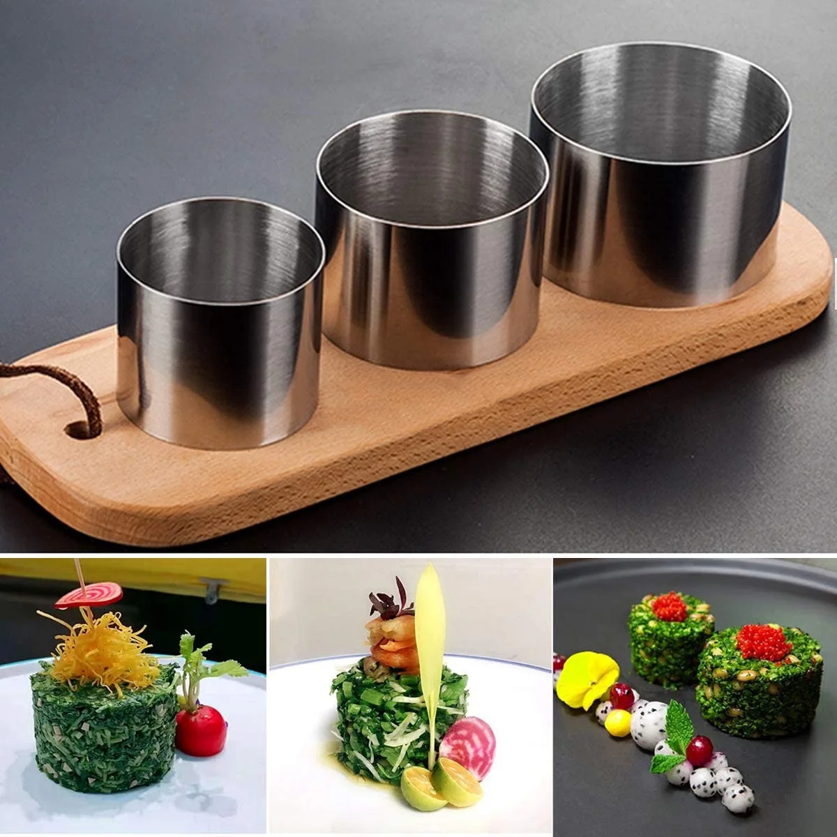 Фото Форма для холодных закусок M12K-4PCS из нержавеющей стали с выталкивающей пластиной, для кухни и отелей, для салатов и жареного риса №2