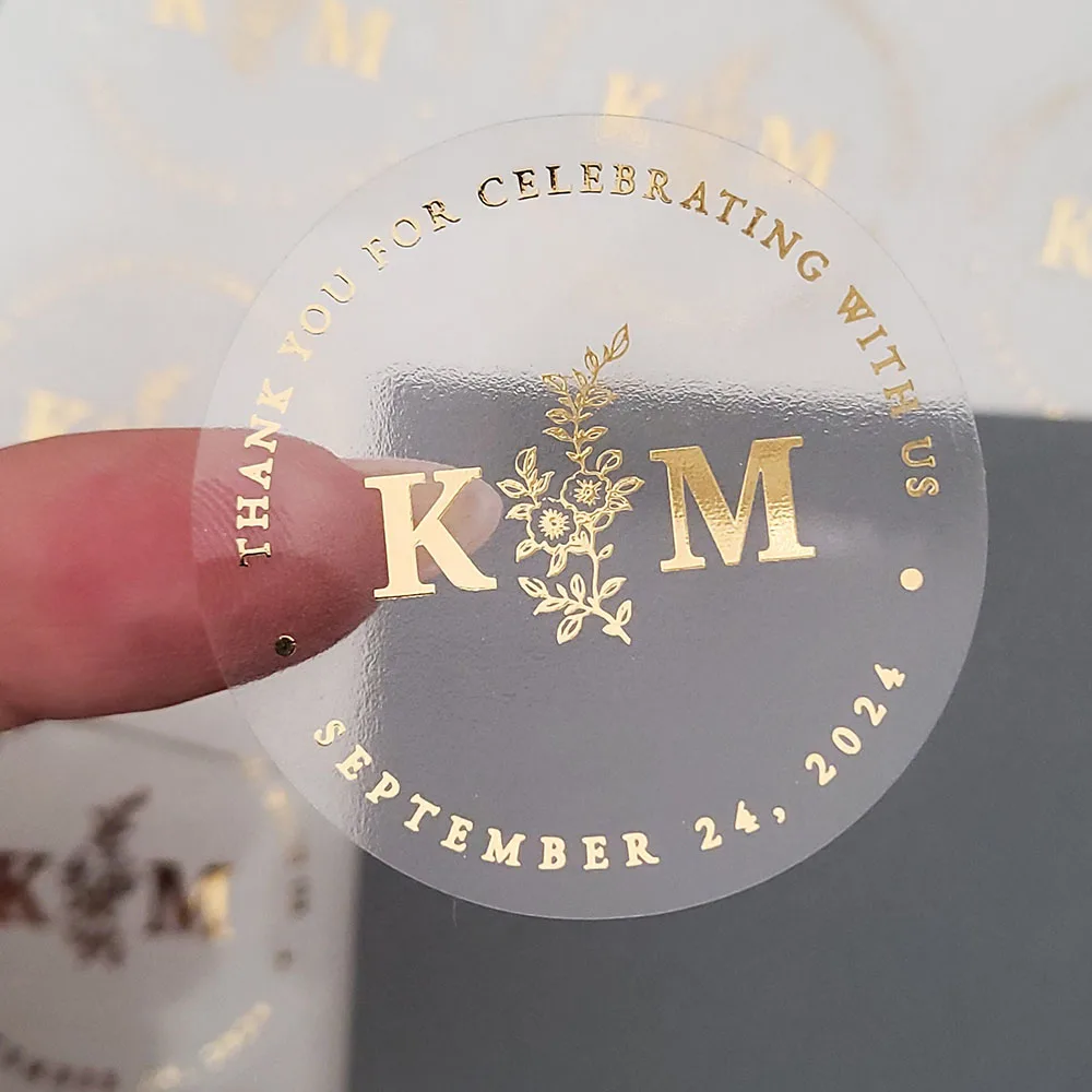50 шт. персонализированные свадебные наклейки золотая фольга круглые прозрачные