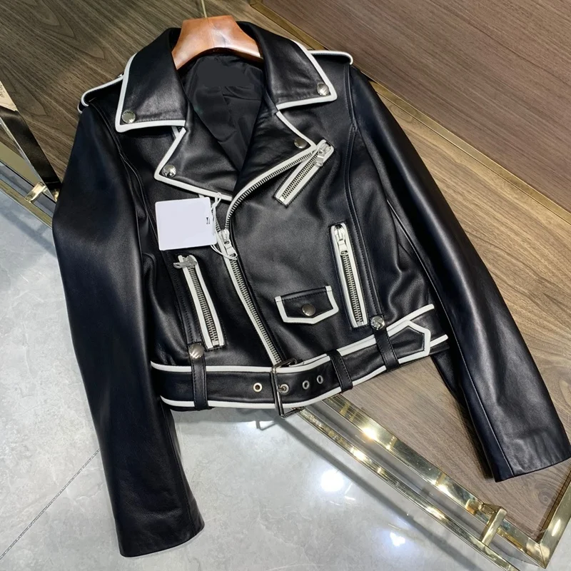 

Women Coats Genuine Leather 2023 New Fashion Autunm Winter Lady Bomber Motorcycle 100% Sheepskin Jackets High Quality