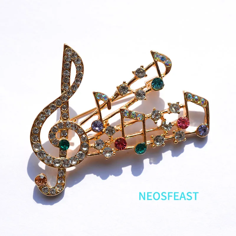 Fashion Jewelry Rhinestone Musical Note Brooches For Women Multi Color Pin Ladies Corsage Party Gifts Dress Garments Ornaments