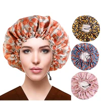 satin floral double nightcap adjustment buckle beauty hair care cap elastic round cap chemotherapy cap