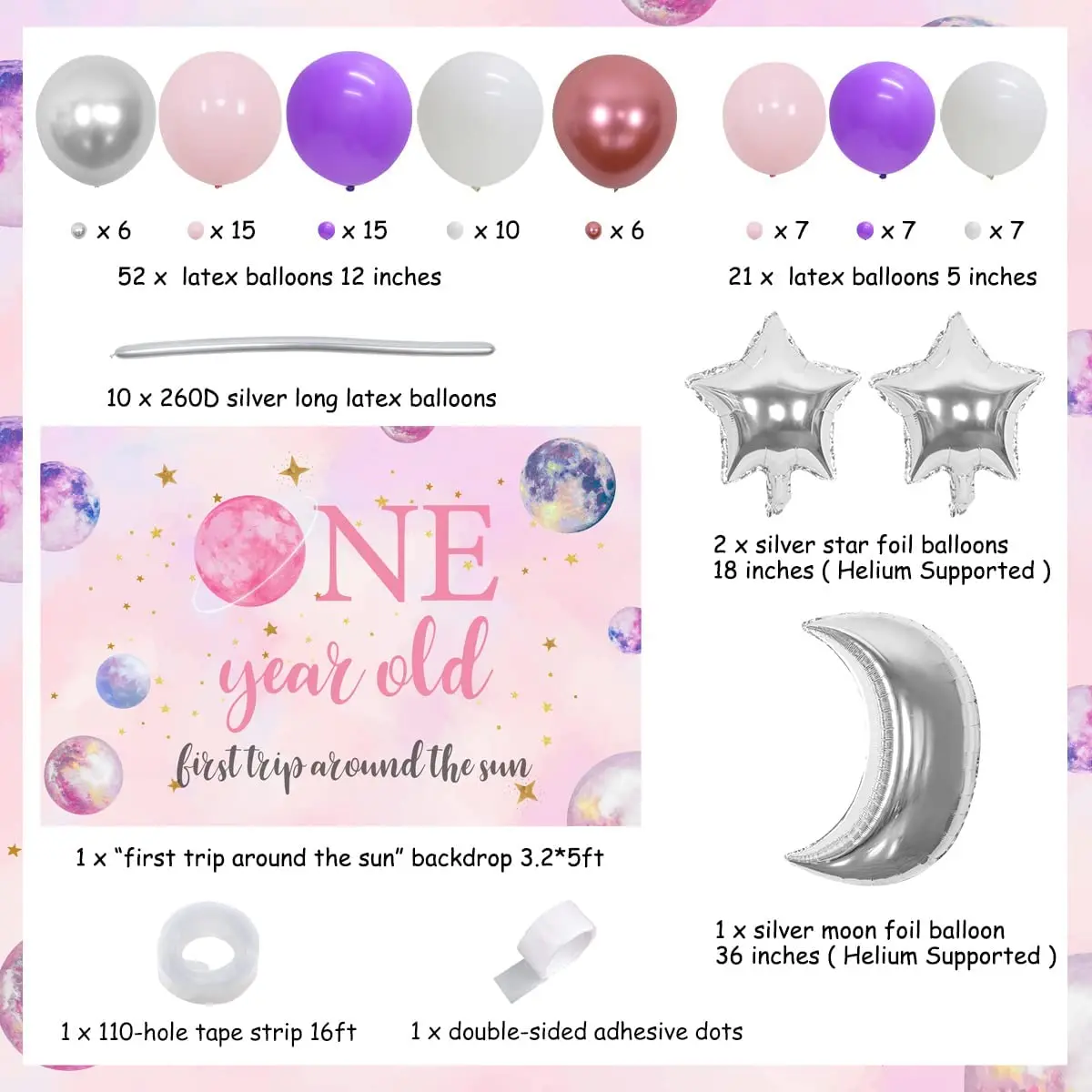 

Funmemoir First Trip Around The Sun Girl 1st Birthday Party Decorations Pink Balloon Garland Arch Kit Backdrop Party Supplies