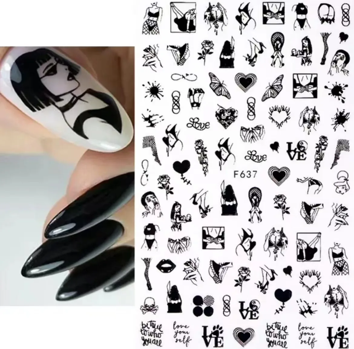 

New Funny Nail Stickers 3D Bts Nail Stickers DlY Black WhiteGirl Flowers Nail Art Decorations Cartoon Animals Nails Accesories